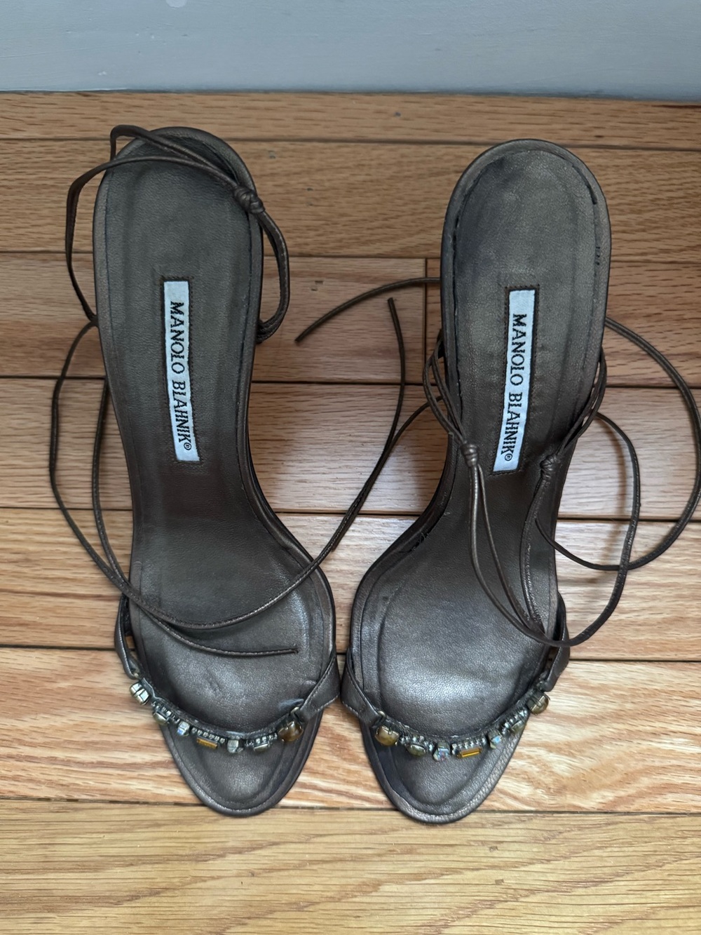 Manolo Blahnik Prisca Nappa caffe bronze sandals Size 8.5 - Picture 5 of 8